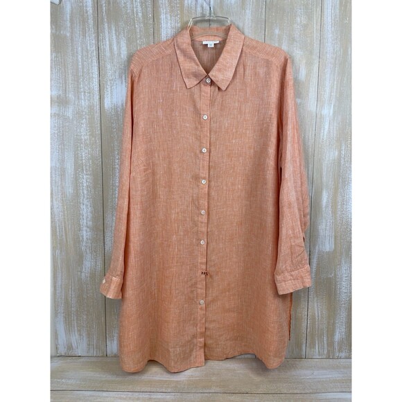 J. Jill Tops - J Jill Love Linen Women’s Size 2x Peach Button Shirt Collared Long Sleeve